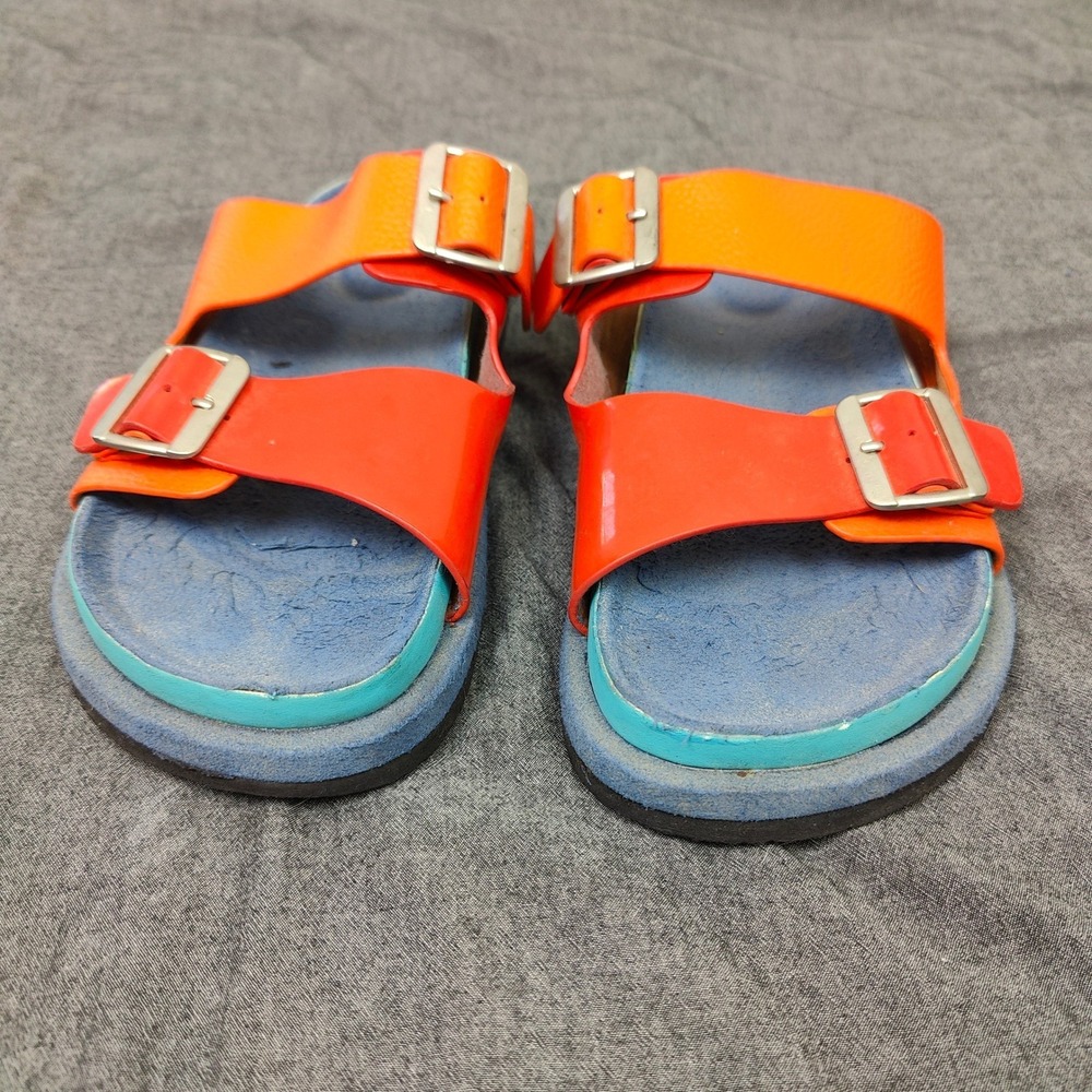 N.Hoolywood Mens Sandals 9.5 Orange Colorblock Buckle Slides Streetwear Japan - Picture 3 of 11